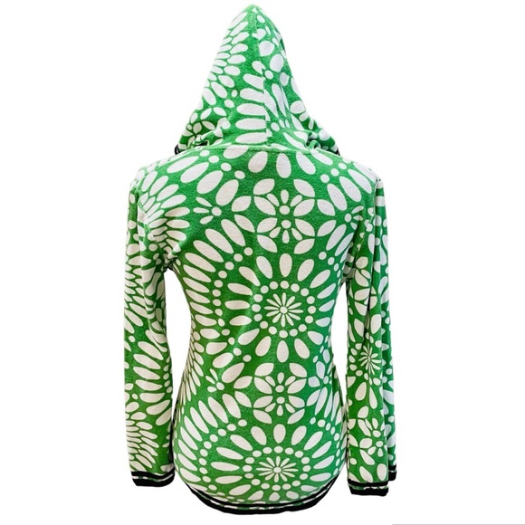 Tory Burch Green Floral Hooded Terry Cloth Pullover Small - Picture 4 of 6